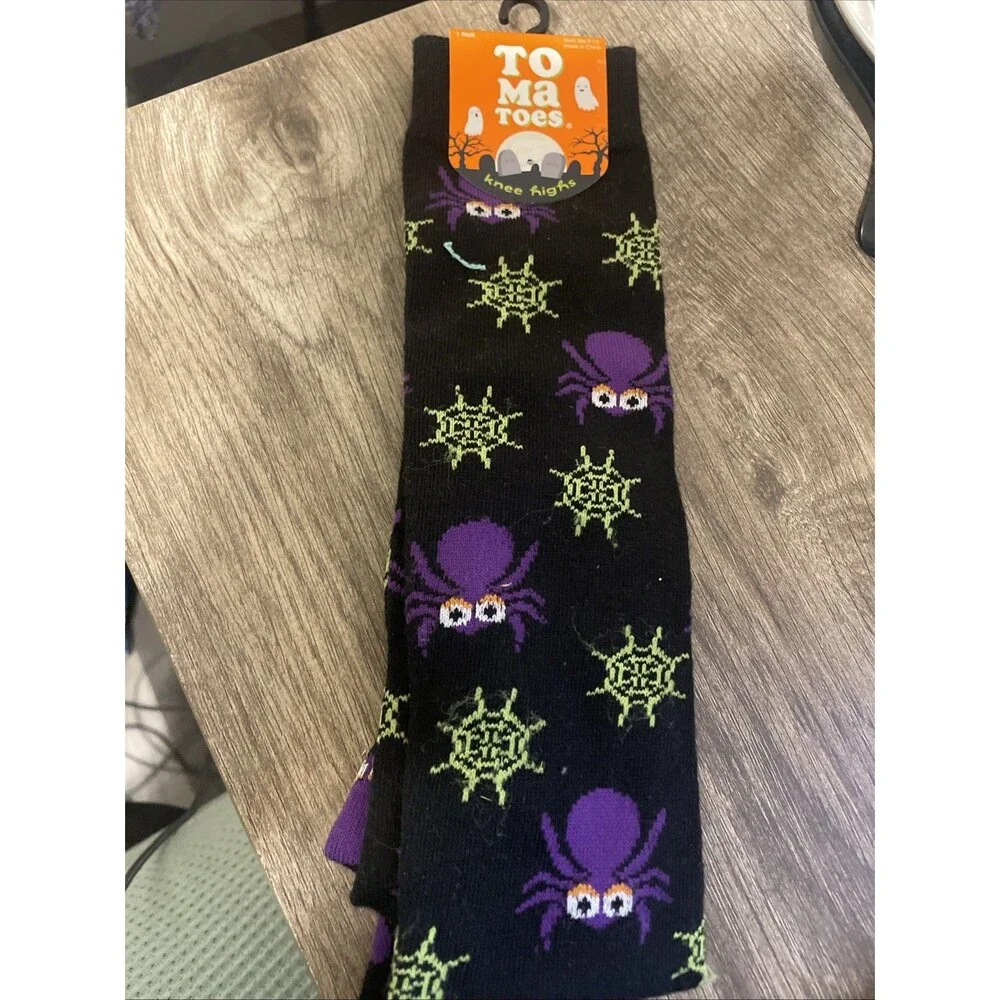 NEW Halloween socks, size 6-12, Knee Highs, 9-11, Spiders